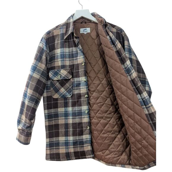 VTG Briggs Mens Medium Brown Plaid Flannel Quilted Wool Blend Shirt Jacket NWT - Picture 4 of 9